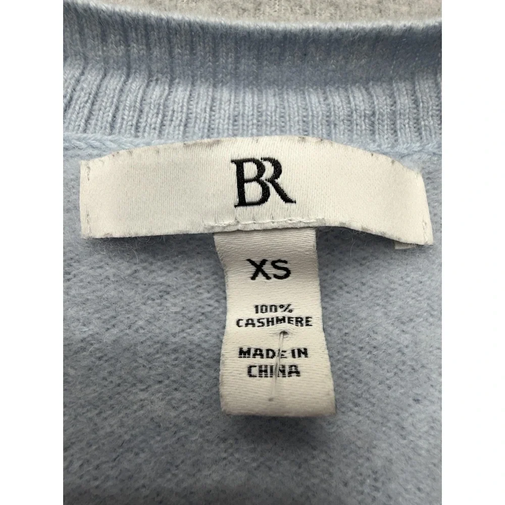 Banana Republic Sweater Womens XS Blue Cashmere V Neck Striped Knit Pullover